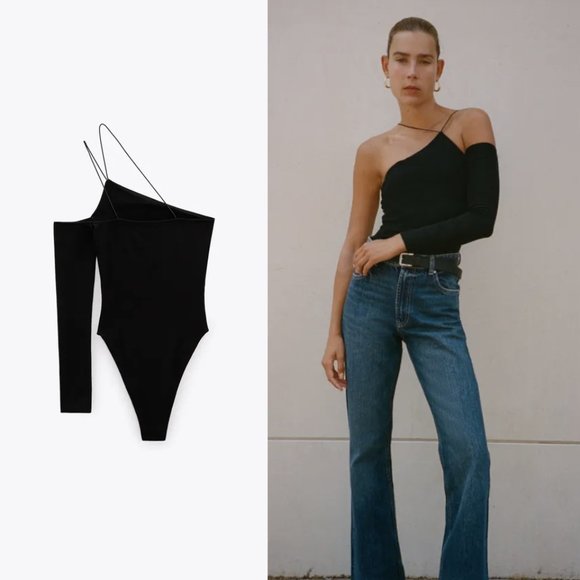 Zara Tops - Zara ASYMMETRICAL BODYSUIT in BLACK (nwt) Size S